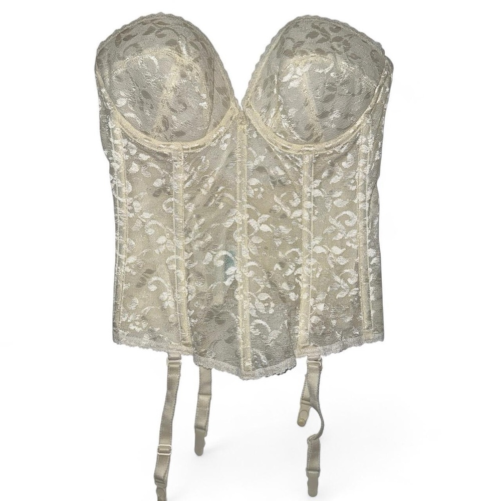 Vintage Cream Lace Strapless Corset Bustier Top By Carnival 313 Size 32D